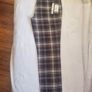 CHARLIE B Plaid Skinny Pants in Red and Black 29" Inseam